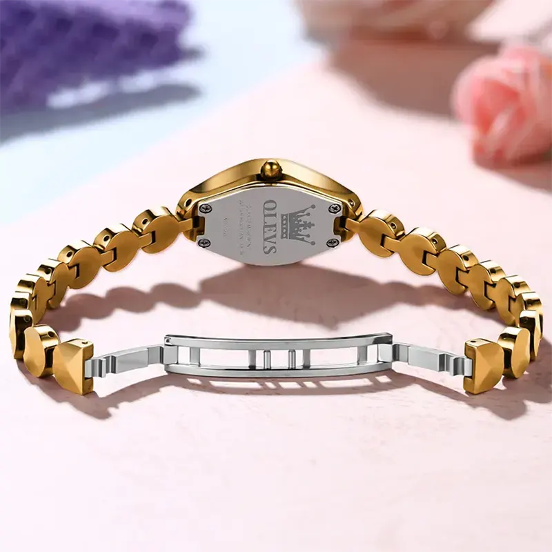 Olevs Tungsten Steel Gold Dial Ladies Watch- 7007